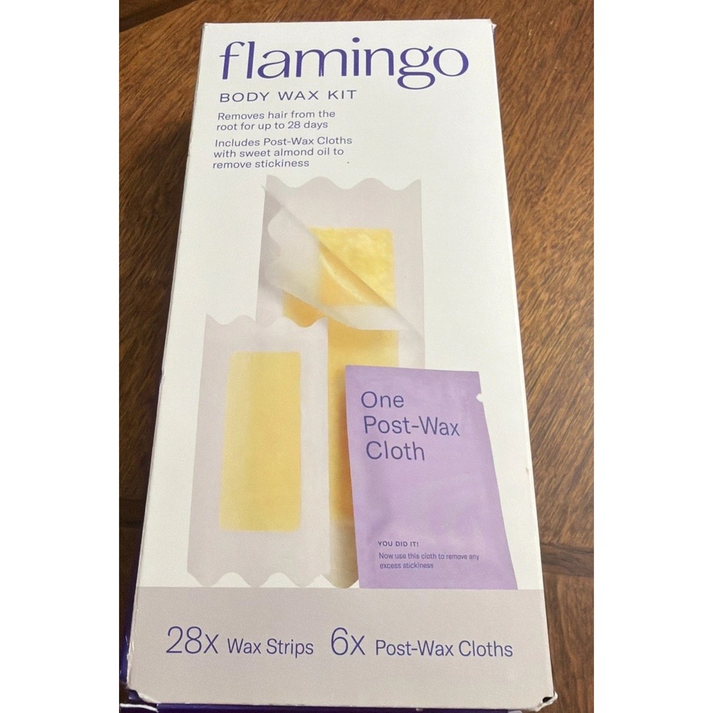 Flamingo Body Wax Kit 28 Strips 6 Post-Wax Cloths Hair Removal New Damaged Box
